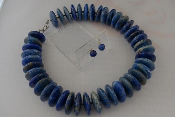 LAPIS LAZULI (3 cm) ketting/oorhanger-set, Nieuw, Met edelsteen, Zilver, Verzenden