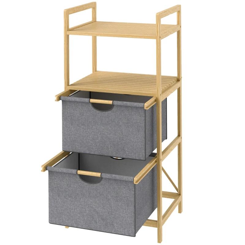 Bamboe rek met 2 stoffen wasmanden, Ophalen, Gebruikt