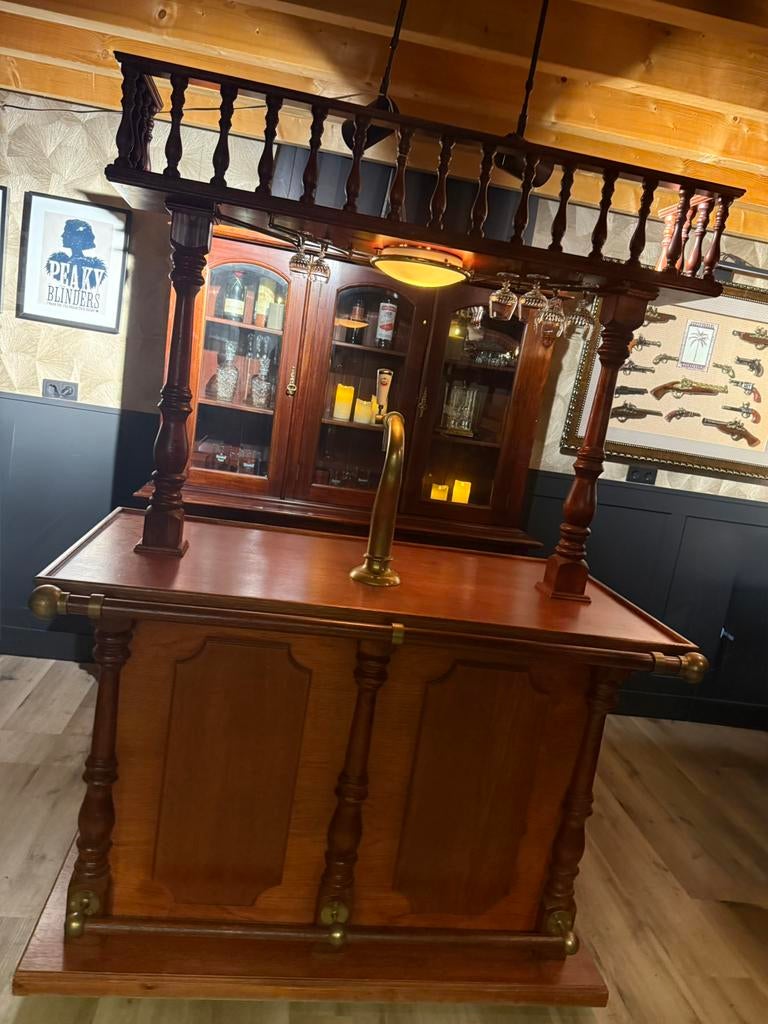 Antieke luifelbar bar set bruin cafe toog man cave messing, Ophalen of Verzenden, Zo goed als nieuw