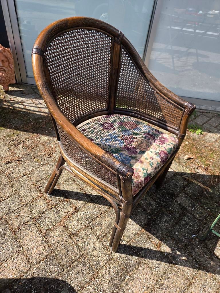 Vintage Rotan fauteuil, Ophalen, Gebruikt, 75 tot 100 cm, 50 tot 75 cm