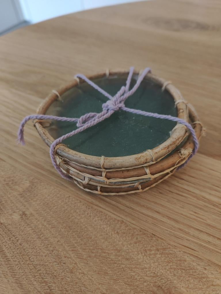 4 vintage retro rotan onderzetters, Ophalen of Verzenden, Gebruikt, Rond, Riet