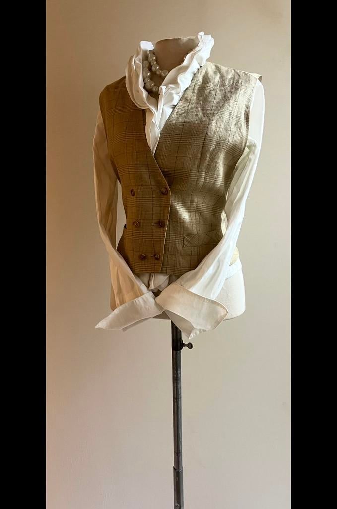 Pauw 2 38-40/42 linnen gilet beige ruit, Kleding | Dames, Verzenden, Zo goed als nieuw, Maat 38/40 (M), Beige