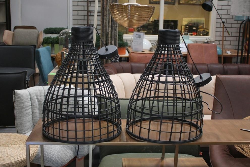 2 x zwarte open rotan hanglamp PUERTO Light & Living, Ophalen of Verzenden, Zo goed als nieuw, Overige materialen, Minder dan 50 cm