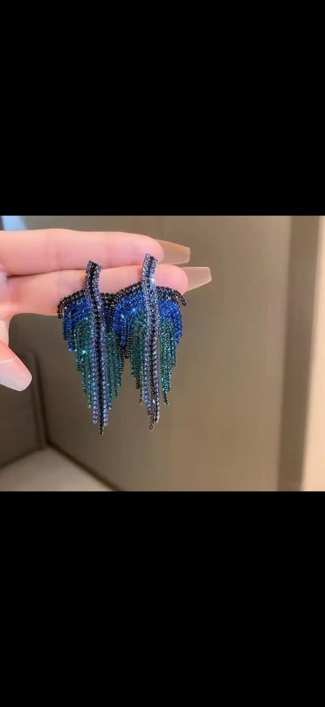 Nieuwe Blauwgroene Oorbellen met Strass, Sieraden, Tassen en Uiterlijk, Oorbellen, Overige materialen, Hangers, Blauw, Nieuw