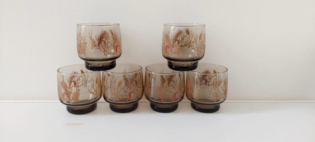 6 Vintage rook glazen glas Luminarc Jaren 70 tivoli harvest, Huis en Inrichting, Keuken | Keukenbenodigdheden, Eu, Eu, Ophalen of Verzenden