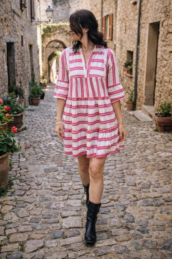 Midi jurk katoen roze wit gestreept maat M, Maat 38/40 (M), Nieuw, Ophalen of Verzenden, Roze