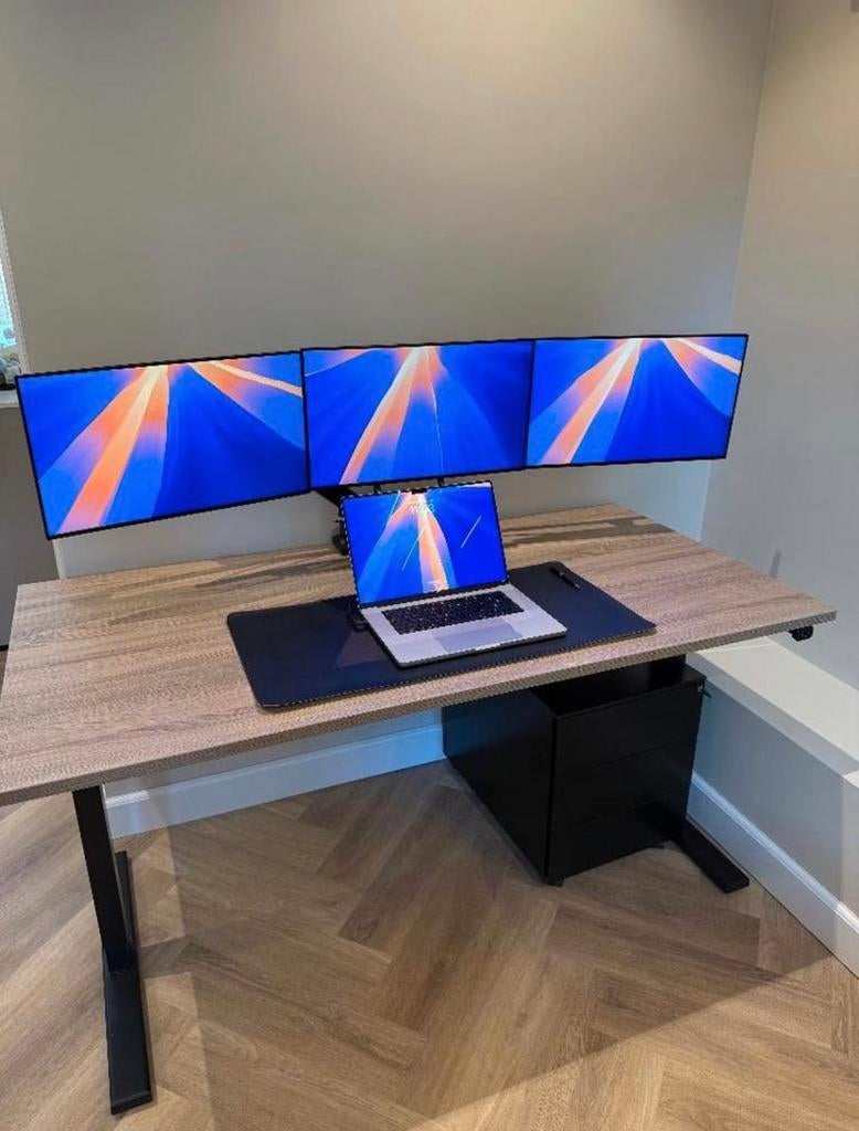 Elektrisch verstelbaar bureau 160cm met ladekast, Huis en Inrichting, Bureaus, Ophalen, Elektrisch, Zo goed als nieuw, Bureau