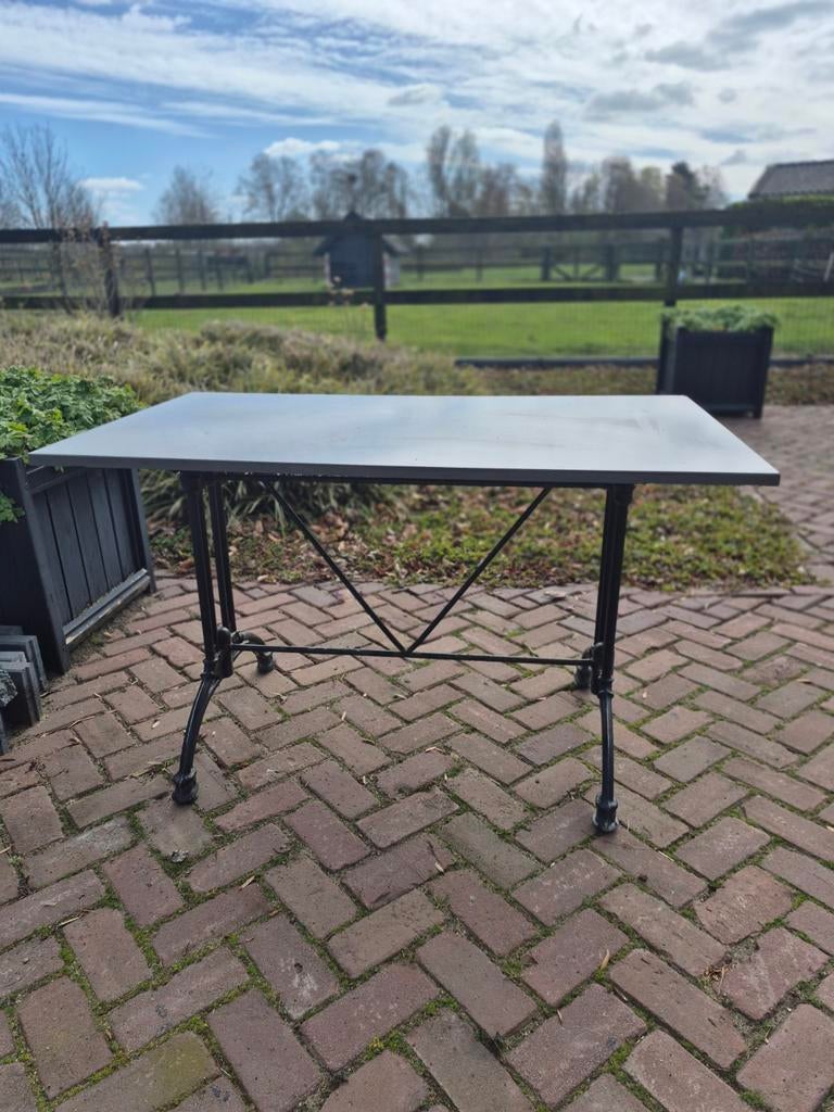 Bistrotafel brocante gietijzer marmer Tuintafel 70x120 cm, Ophalen, Gebruikt, Rechthoekig, Metaal