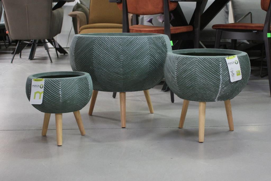 Ronde bloempotten plantenschaal olijfgroen visgraat terras, Ophalen, Overige materialen, 40 cm of meer, Rond