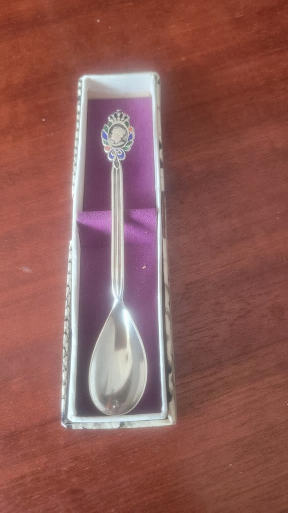 Zilveren Wilhelmina lepeltje, Ophalen of Verzenden, Gebruikt, Speld(je) of Lepel(tje)