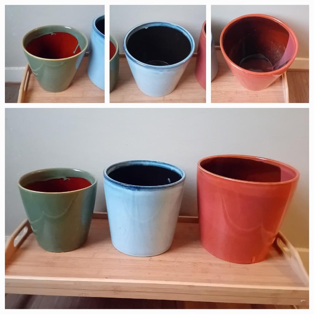 Bloempotten keramiek 5 tot 7euro (blauw uitverkocht, Ophalen, Rond, Binnen, Zo goed als nieuw