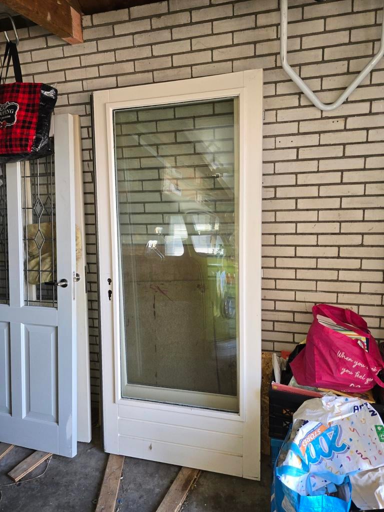 Dubbele tuindeuren met glas - Wit, Ophalen, Gebruikt, 200 tot 215 cm, Glas