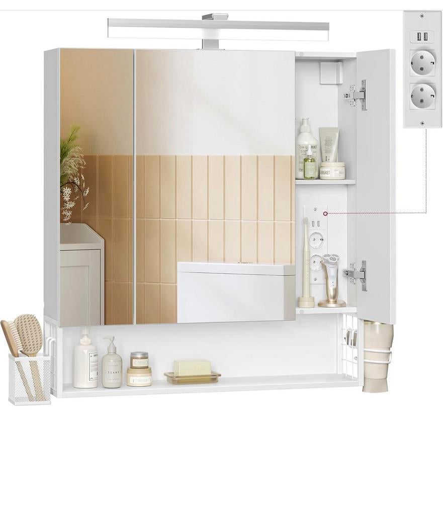 Bathroom Cabinet with LED Lighting for Bathroom, Cloud White, Huis en Inrichting, Badkamer | Badkamermeubels, Ophalen of Verzenden