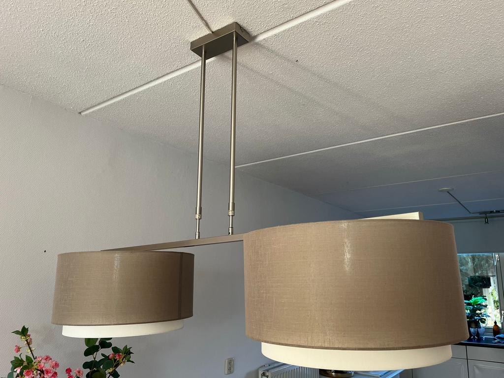 Hanglamp, taupe crème, 1,30m breed, Ophalen, Gebruikt, Stof, 50 tot 75 cm