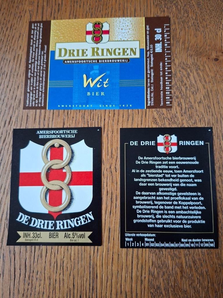 3 x bier etiket 3 ringen, ongebruikt, Verzamelen, Biermerken, Ophalen of Verzenden, Nieuw, Overige typen, Overige merken