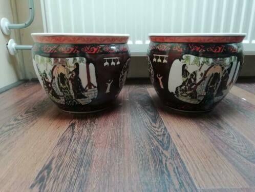 chinees bloempot visk 2x opruiming, Tuin en Terras, Bloempotten, Rond, Ophalen of Verzenden, Zo goed als nieuw, Balkon
