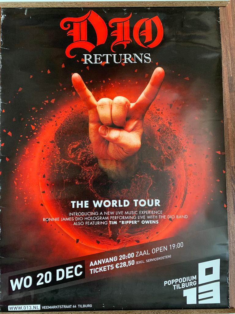 Dio Returns poster 013 Tilburg 20 december 2017, Ophalen of Verzenden, A1 t/m A3, Muziek, Rechthoekig Staand
