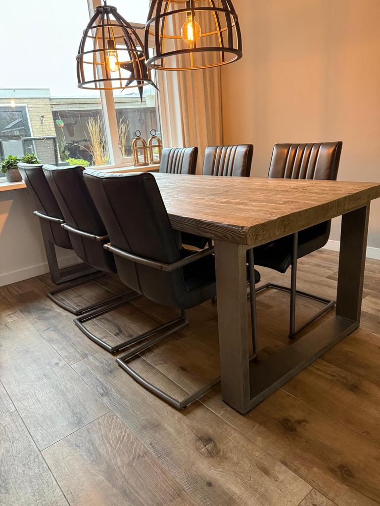 Mooie houten tafel, Ophalen, Gebruikt, 100 tot 150 cm, 200 cm of meer