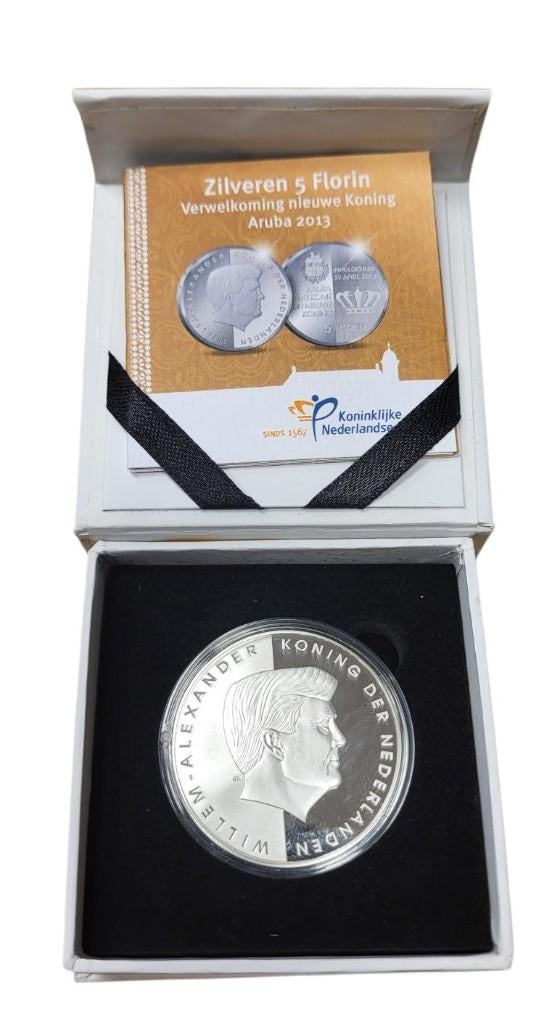 Aruba 5 Florin 2013 Verwelkoming nieuwe koning Zilver Proof, Koningin Beatrix, Zilver, Losse munt, Overige waardes