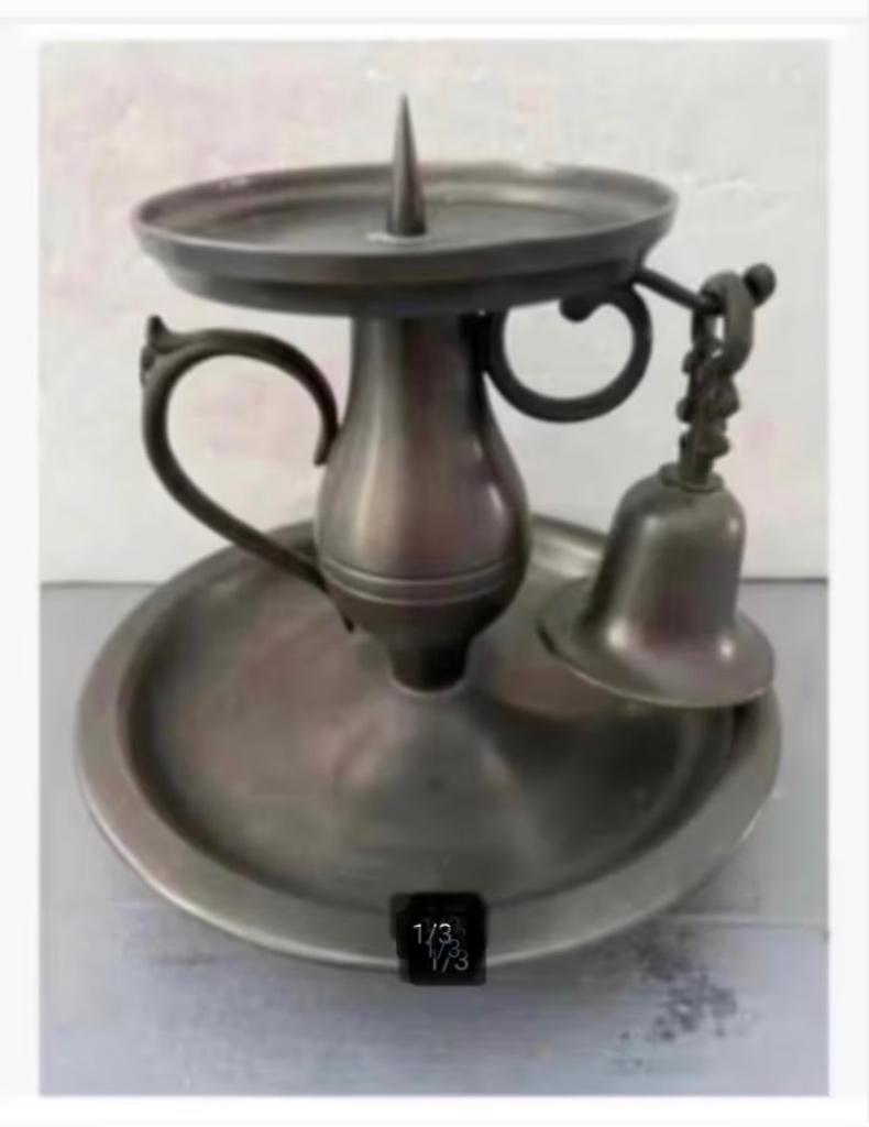 Tinnen Blaker kaars-houder, 12 cm hoog, met dover, Overige materialen, Ophalen of Verzenden, Zo goed als nieuw, X