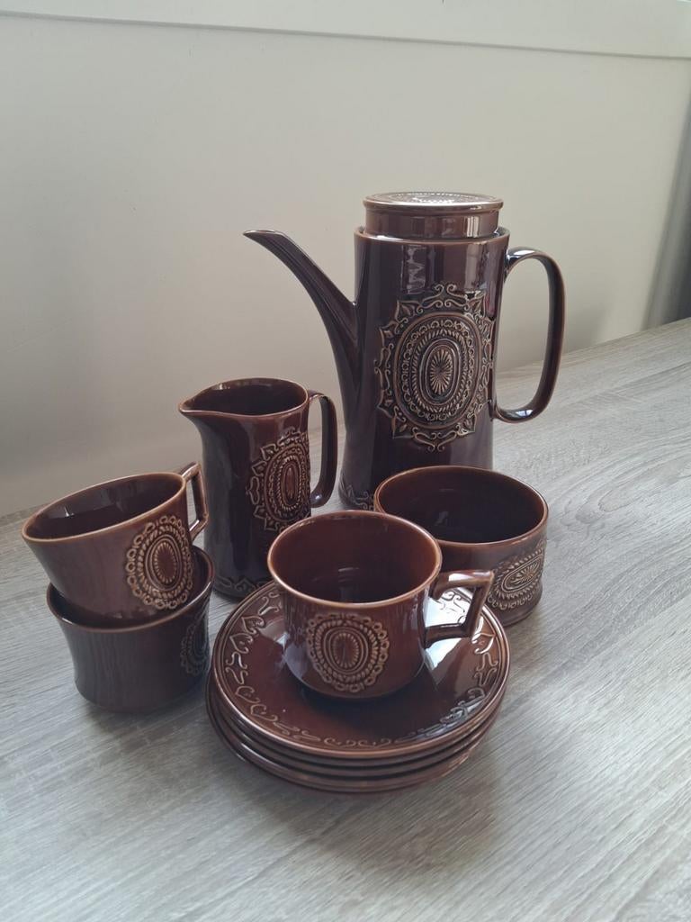 Vintage bruin aardewerk koffieservies van royal doulton, Ophalen of Verzenden