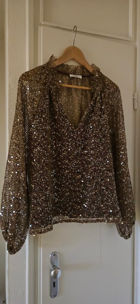 Blouse, glitter goud/brons, mqqt L. Als nieuw 1 x gedragen, Ophalen of Verzenden, Zo goed als nieuw, Overige kleuren