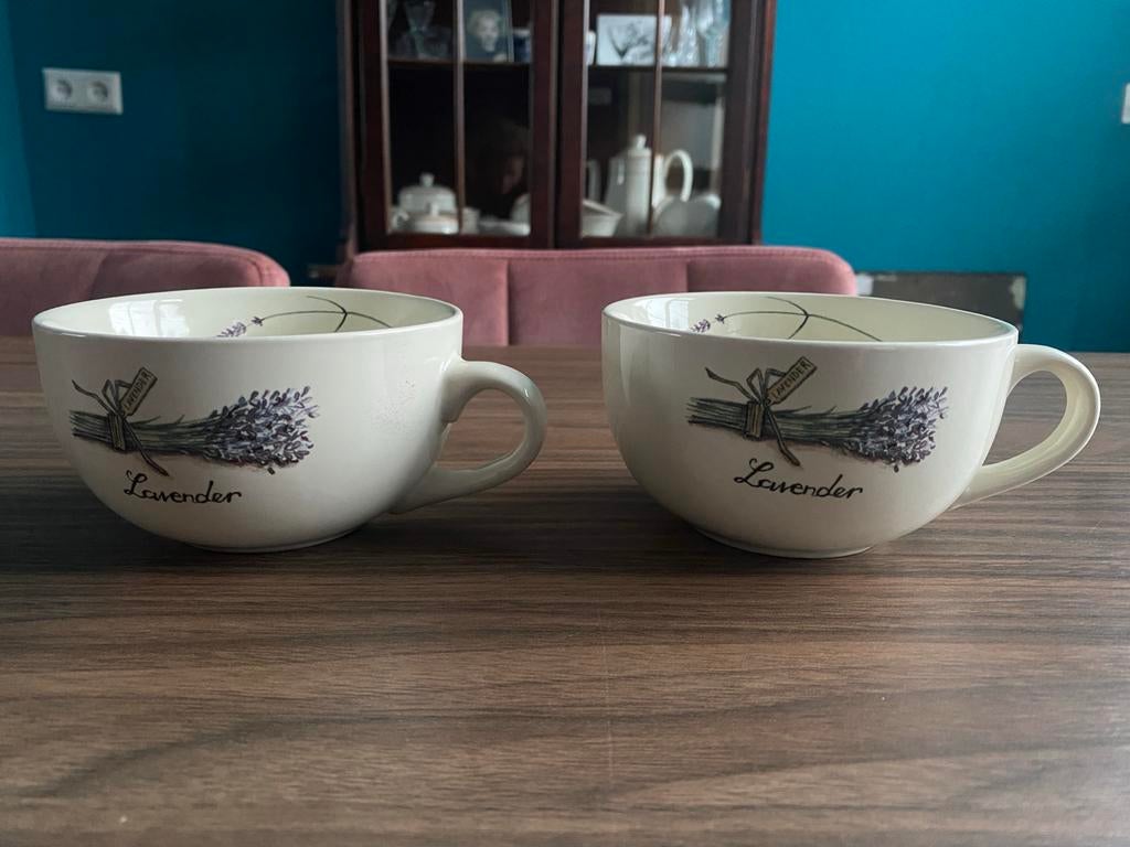 Jet ter Steege Soepkoppen/theekop Lavender - Set van 2, Ophalen of Verzenden, Zo goed als nieuw