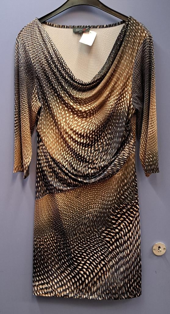 Suzy Q jurk waterval halsje in bruin tinten geprint L 42612, Kleding | Dames, Bruin, ., Ophalen of Verzenden, Zo goed als nieuw