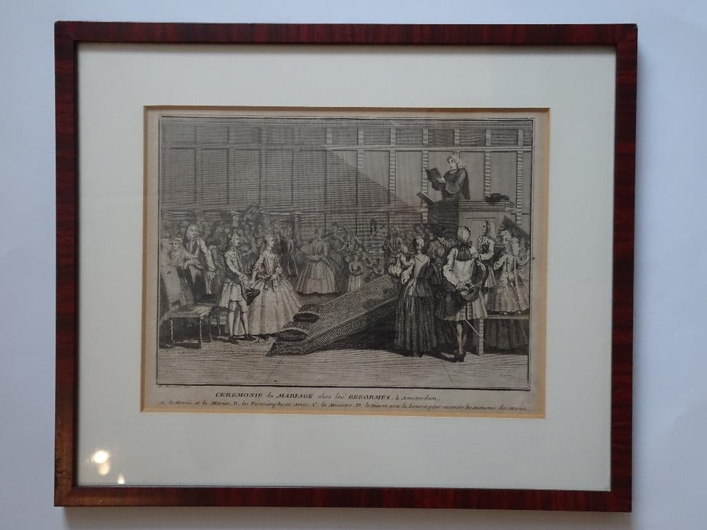 gravure huwelijksceremonie Gereformeerden Amsterdam 1730, Verzenden