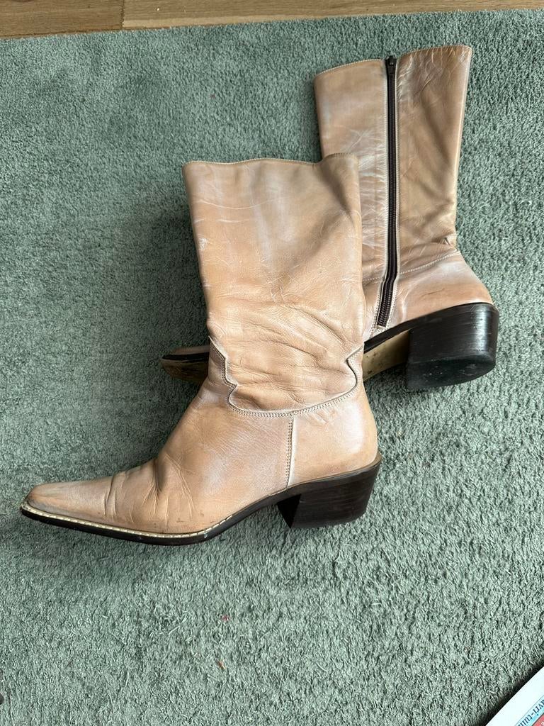 Leren cowboylaarzen beige maat 37, Hoge laarzen, Beige, Nieuw, Ophalen of Verzenden