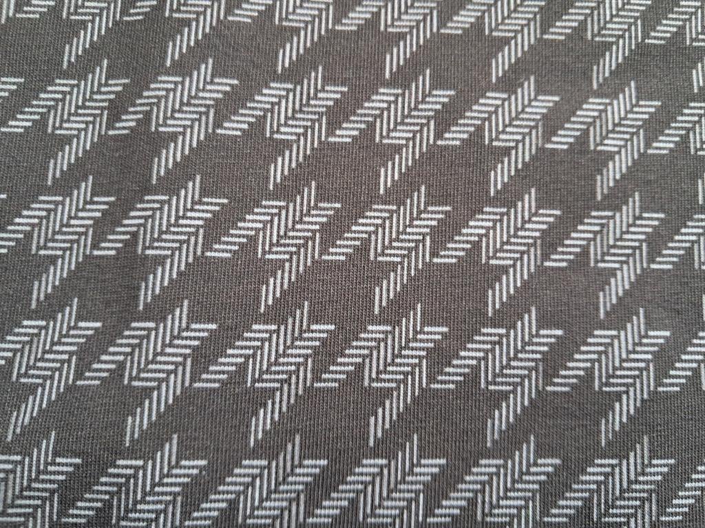 Lap katoenen jersey stof met grote grijze pied de poule, 120 cm of meer, Ophalen of Verzenden, Zo goed als nieuw, Katoen