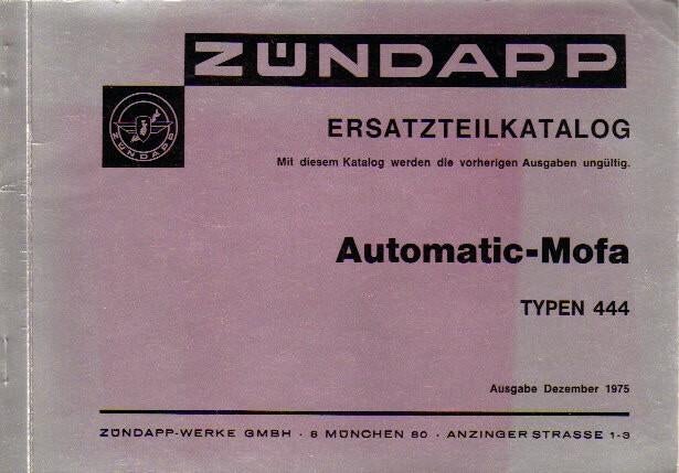 Zundapp Catalogus Automatic-Mofa typen 444 (5490z), Fietsen en Brommers, Ophalen of Verzenden, Zo goed als nieuw