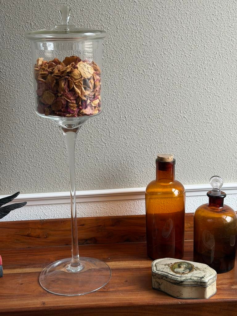 Prachtige glazen bokaal op lange ‘poot’ - als nieuw, Ophalen, Zo goed als nieuw