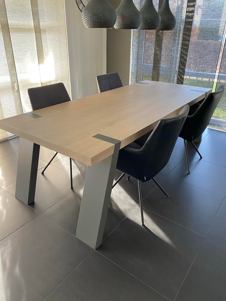 Seuren Gulliver Spagaat eiken eetkamertafel, 240x100x76, Ophalen, 100 tot 150 cm, Eikenhout, 200 cm of meer