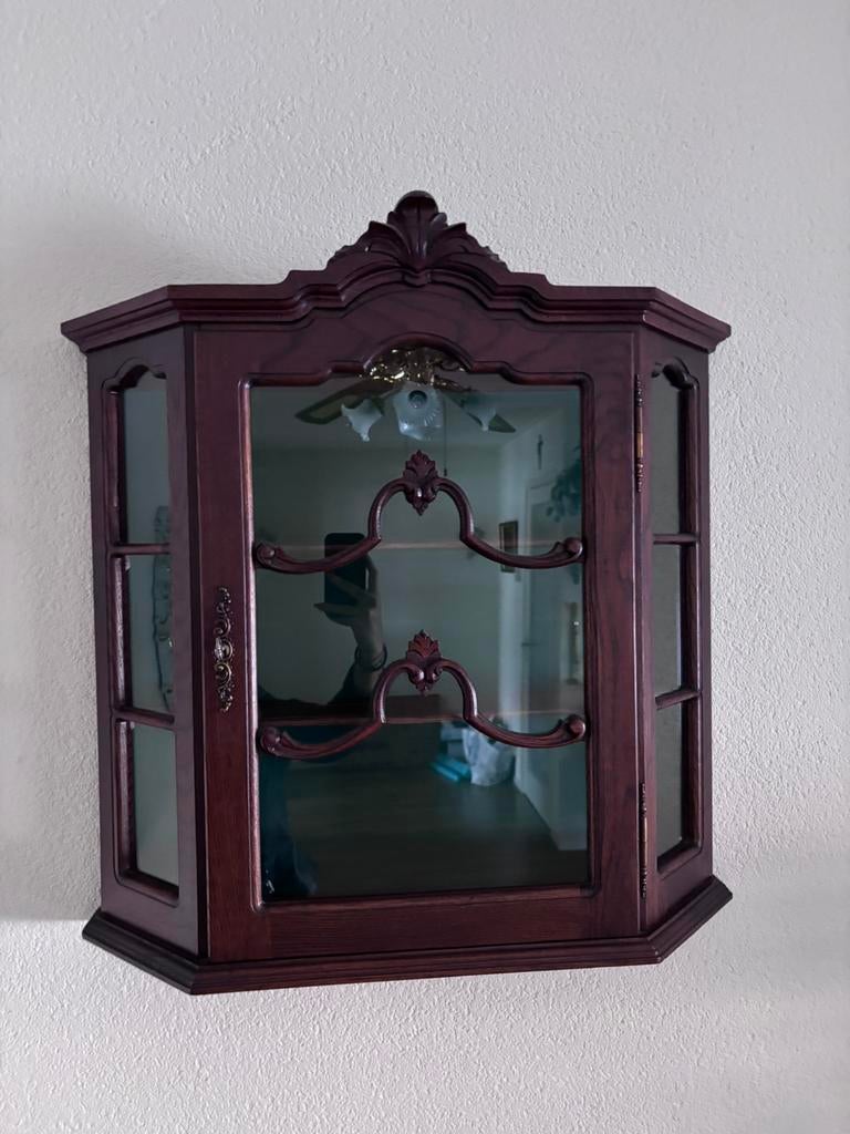 Vintage mahoniehout vitrinekastje, Huis en Inrichting, Kasten | Vitrinekasten, Ophalen, 50 tot 100 cm, Zo goed als nieuw, Minder dan 100 cm