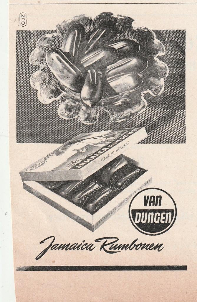 Retro reclame 1952 Van Dungen Rumbonen chocolade, Verzenden, Overige typen