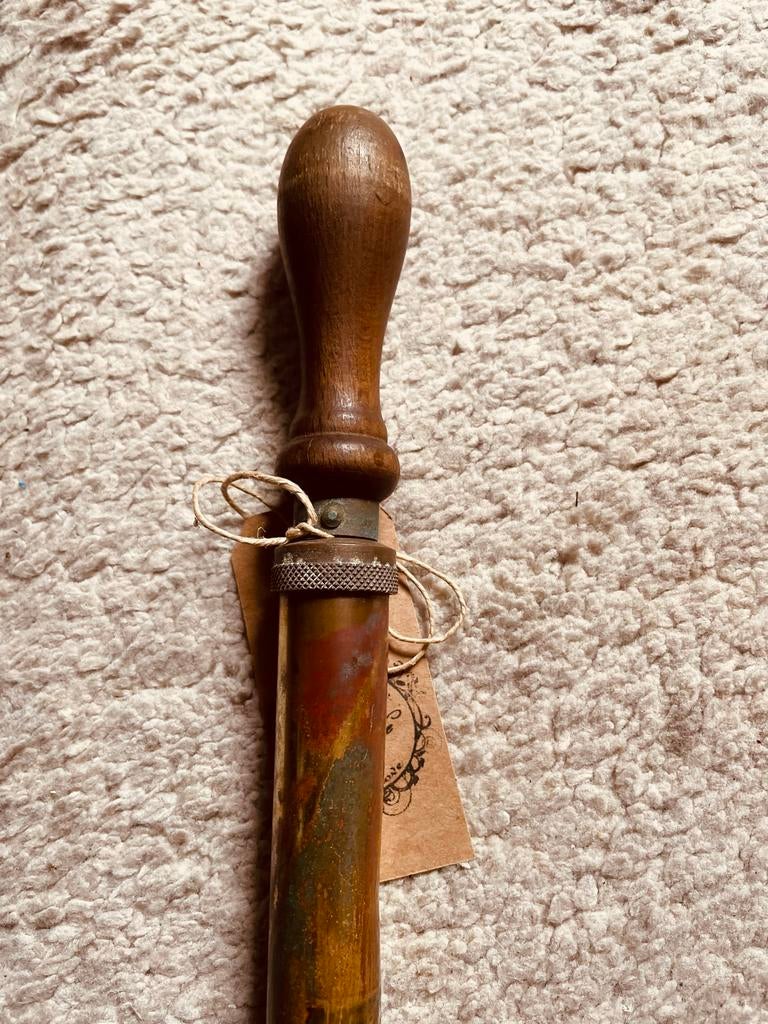 Antieke koperen fietspomp met houten handvat, Antiek en Kunst, Antiek | Koper en Brons, Ophalen of Verzenden, Koper