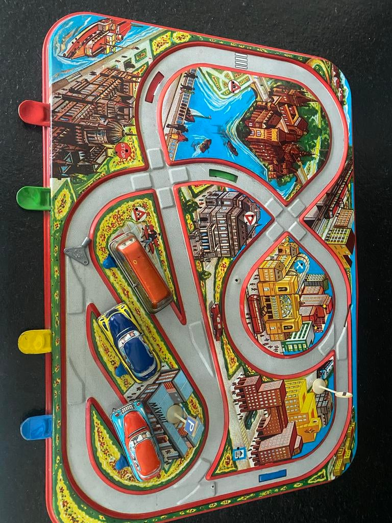 Vintage blikken verkeersbord met auto's, Hungariaj, Ophalen of Verzenden