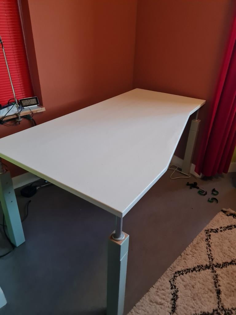 Lundia massief houten bureau wit/grijs, Ophalen, Demontabel, Gebruikt, Hout