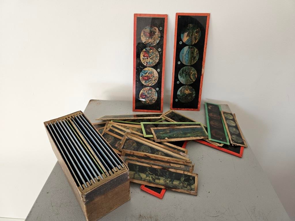 Grote partij Dia's / films voor een antieke toverlantaarn, Ophalen of Verzenden