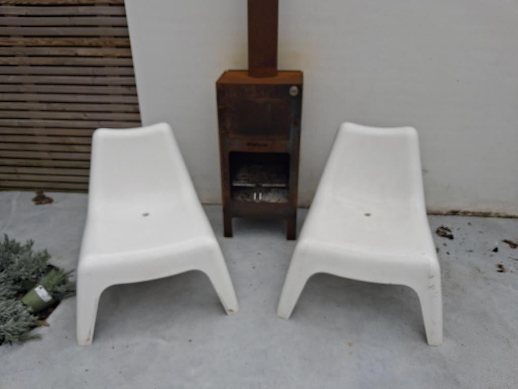 2x IKEA PS Vago stoel wit retro space age, Tuin en Terras, Ophalen, Gebruikt, Kunststof, Stapelbaar