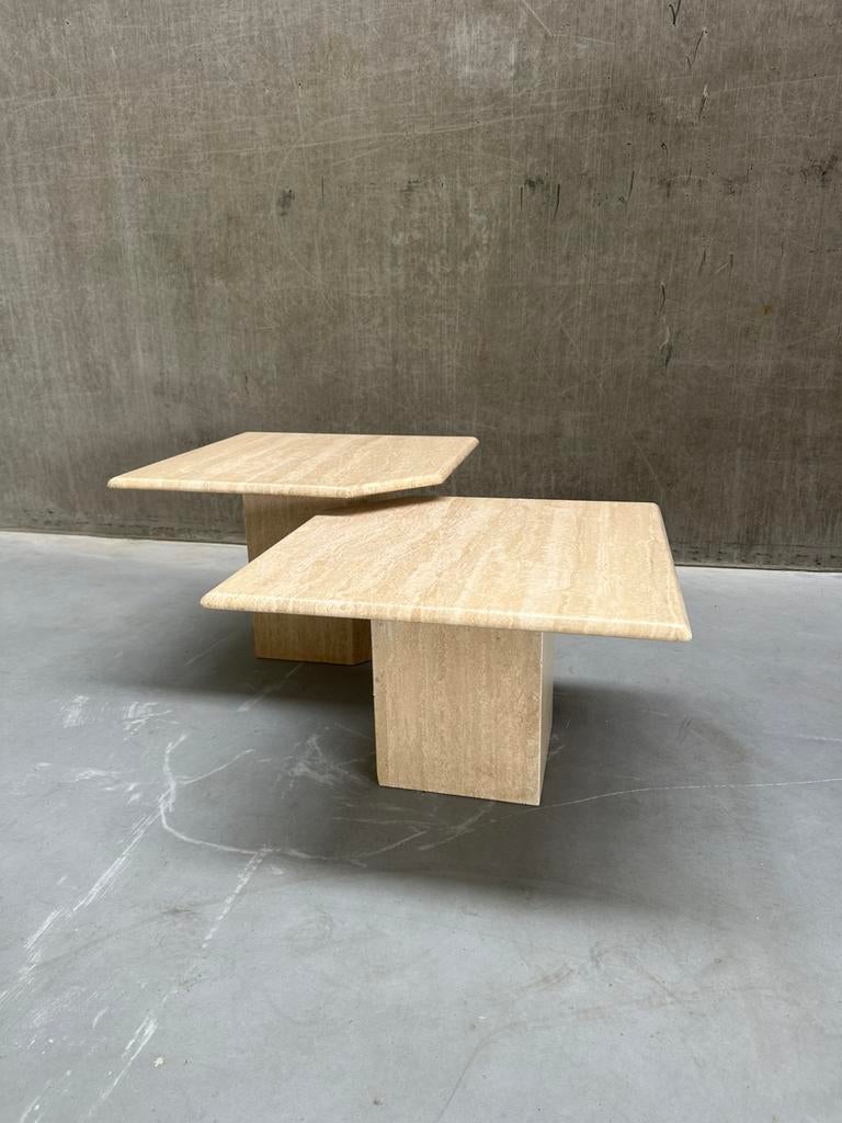 Set/2 Vintage travertin marmeren salontafel, Antiek en Kunst, Ophalen