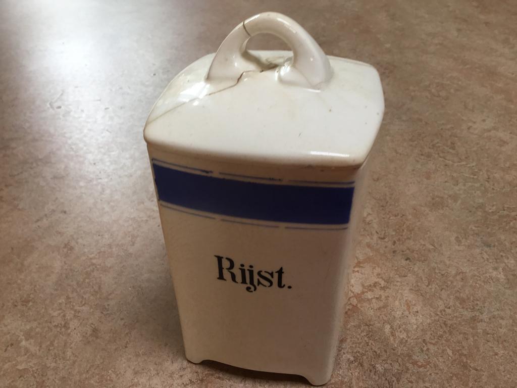 Vintage Rijst Voorraadpot met Scheur in Deksel, Antiek en Kunst, Ophalen