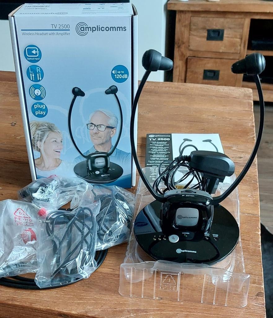 Amplicomms TV 2500 Draadloze Hoofdtelefoon met Versterker, Overige merken, Nieuw, Draadloos, Op oor (supra aural)