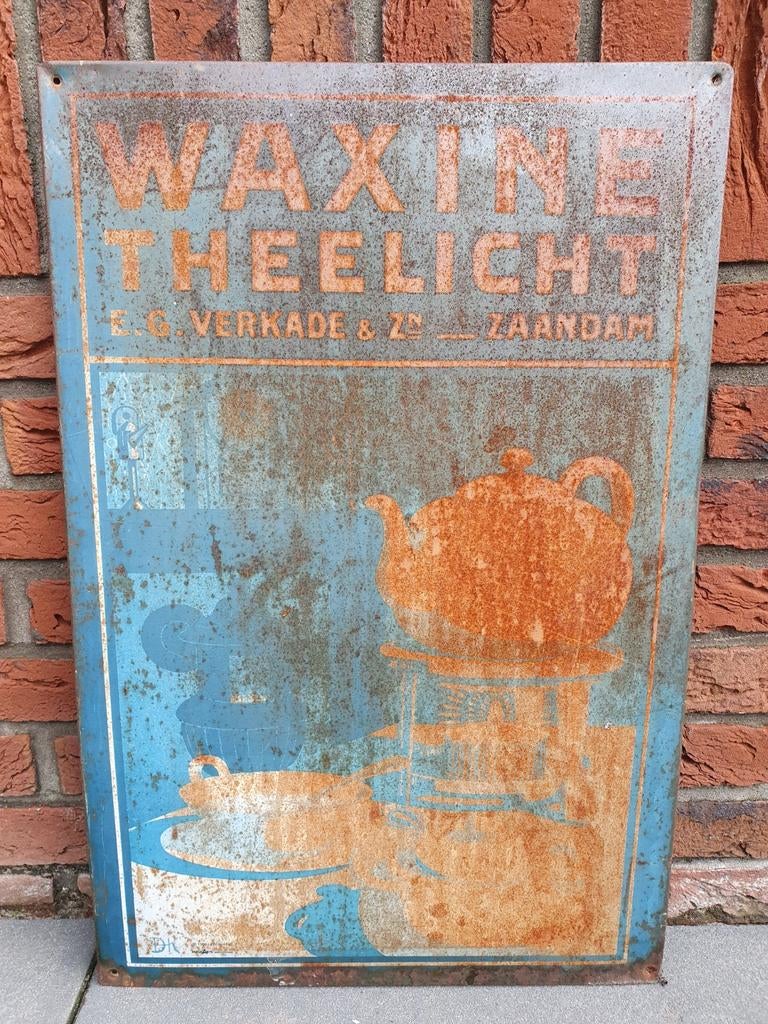 Waxinelichtje Theelicht E.G.Verkade & Zn Zaandam reclamebord, Ophalen of Verzenden, Gebruikt, Reclamebord