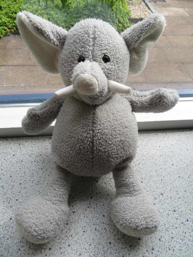 Olifant merk Happy Horse uit 2006 grijs wit fleece ca 32 cm, Ophalen of Verzenden, Zo goed als nieuw, Olifant