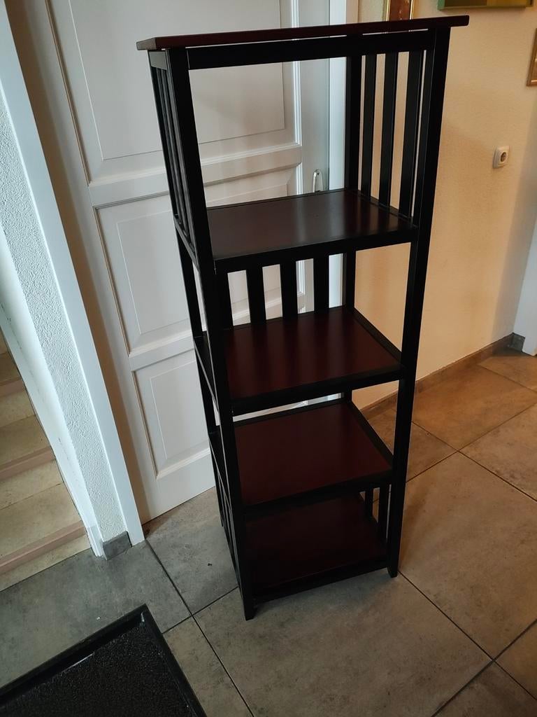 Houten kast met roodbruine planken en zwart frame, Huis en Inrichting, Ophalen, 25 tot 50 cm, 150 tot 200 cm