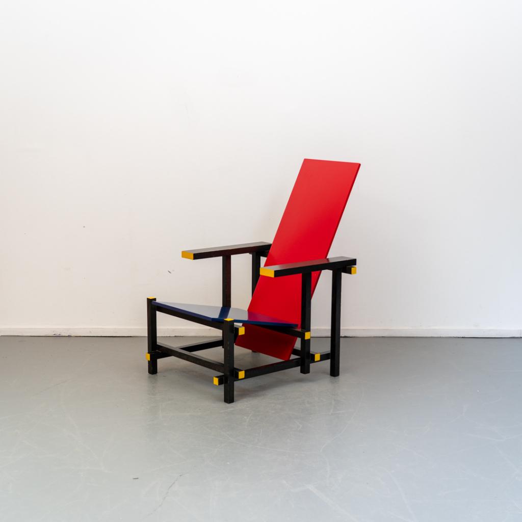 2 Cassina Geel Blauw Rood stoel G Rietveld, Niet ingevuld, Twee, Niet ingevuld, Ophalen of Verzenden