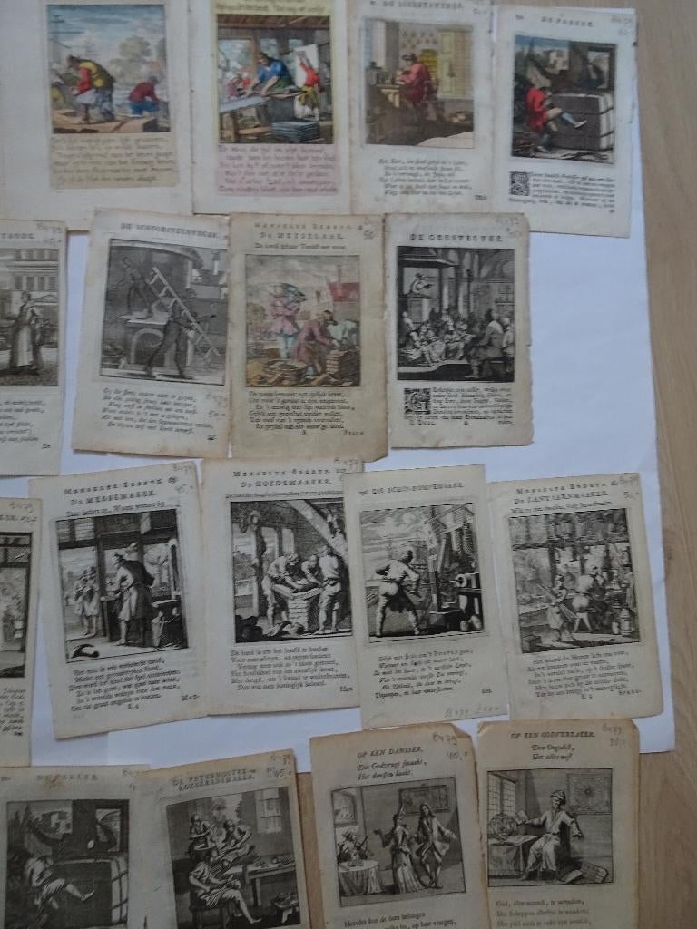 lot verzameling gravures van beroepen kleur Jan Luyken 1700, Verzenden, Stadsgezicht, Gravure, Origineel