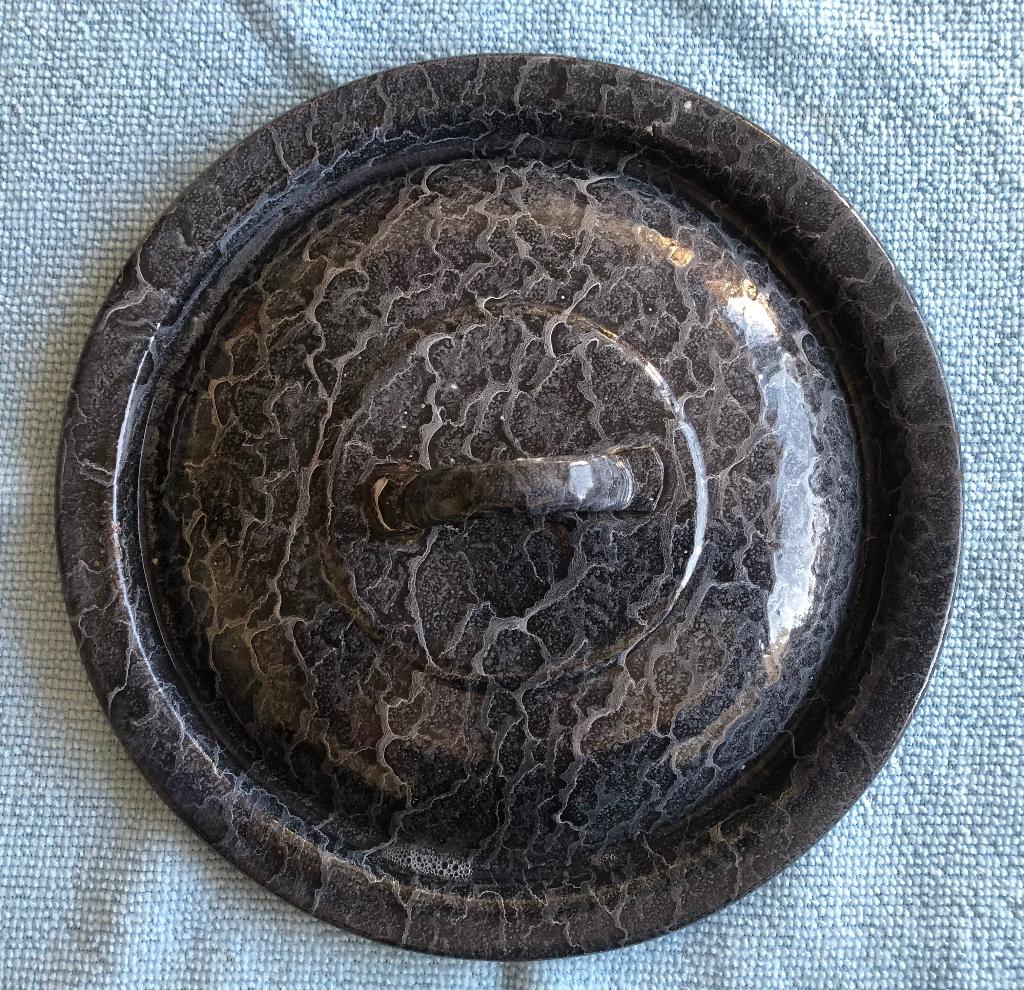 Vintage gewolkt emaille deksel 18cm, Ophalen of Verzenden